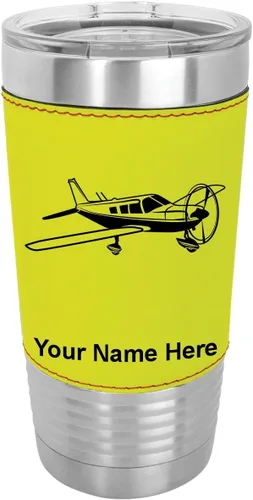 Vista 14 de LaserGram Vaso aislado al vacío de 20 onzas, avión de ala baja, grabado personalizado incluido (piel sintética, estilo béisbol)