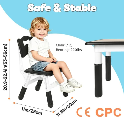 Vista 5 de FUNLIO Silla ajustable para niños (2 unidades), sillas de 3 niveles de altura ajustable para niños de 3 a 8 años, silla infantil resistente con Negro