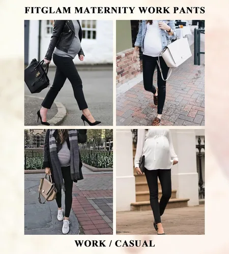 Vista 5 de fitglam Pantalones de maternidad para mujer, para el trabajo, pantalones de embarazo, pantalones de oficina sobre el vientre, pantalones elásticos