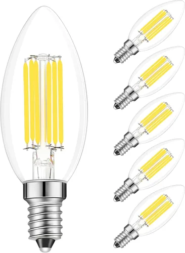 Vista 9 de Bombilla LED E14 regulable, 110 V, 600 lm, 60 W, equivalente a blanco cálido 3000 K, bombillas de candelabro de base europea E14 para lámpara turca