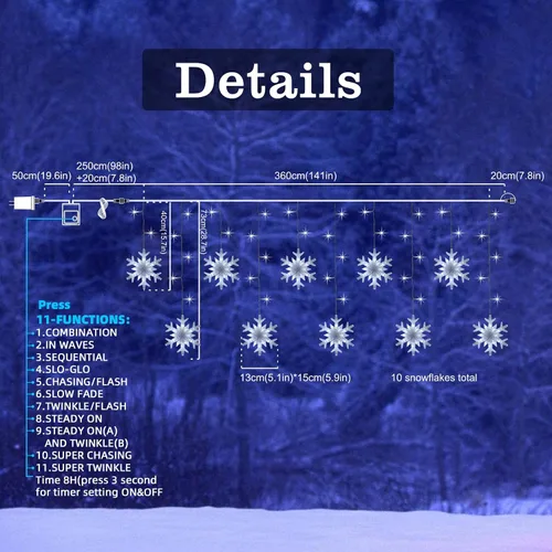 Vista 6 de LAMPHOME Luces de Navidad de carámbanos, 155 luces LED de 141 pulgadas conectables para el día de San Valentín, 10 gotas, 11 modos, cortina