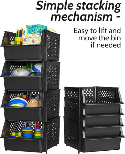 Vista 6 de TidyFriend - Contenedores apilables de almacenamiento para despensa, paquete de 8 contenedores apilables para organizar alimentos, cocina y Negro
