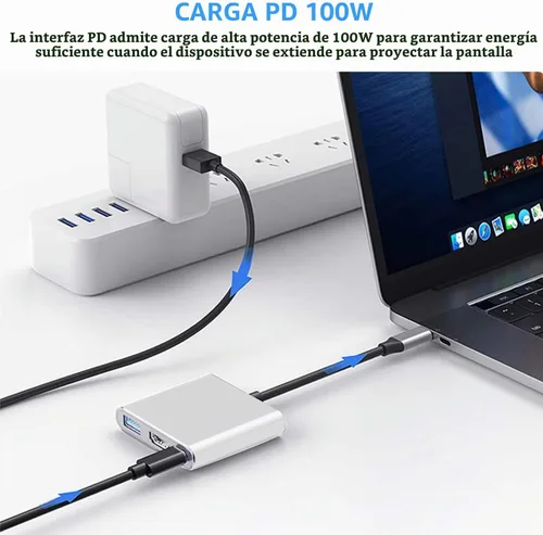 Vista 8 de Adaptador USB-C a HDMI (compatible con 4K / 30Hz) - Cable convertidor tipo C 3 en 1 para MacBook Pro, MacBook, Mac Pro, iMac, Chromebook y más