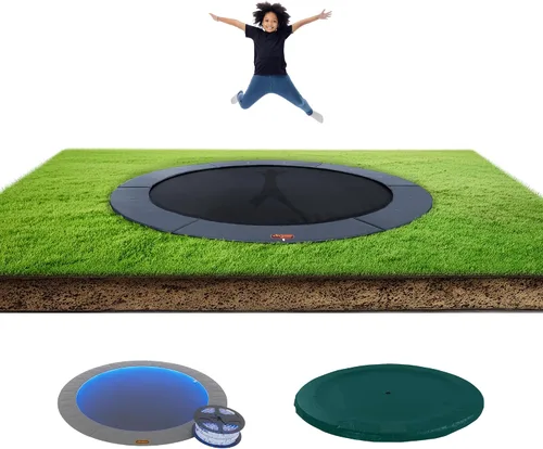 Vista 16 de Avyna Trampolín redondo en el suelo de alta calidad, 15 pies, 14 pies y 12 pies - Trampolín al aire libre para niños y adultos con características