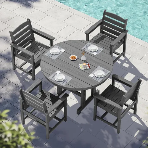 Vista 17 de SERWALL Juego de sillas de comedor Adirondack para exterior, conjunto de 2, sillas de patio de HDPE resistentes a todo clima, color negro