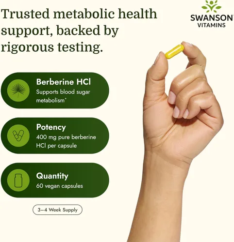 Vista 3 de Swanson Suplemento de berberina - 400 mg cada uno, 60 cápsulas - Berberina HCl con apoyo general para el bienestar