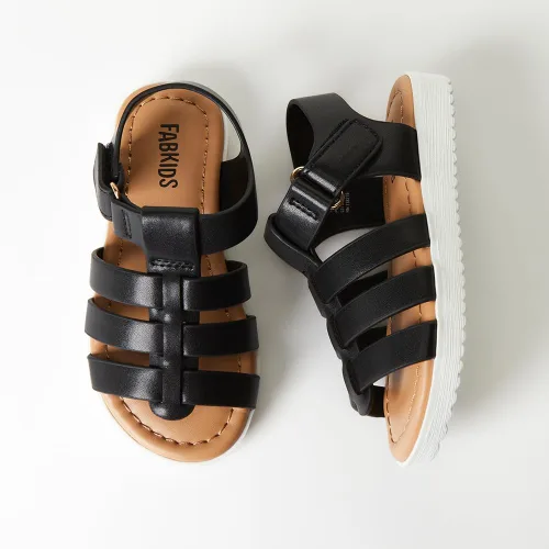 Vista 6 de FabKids Sandalias de gladiador para niñas, sandalias planas de tiras trenzadas, sandalias de verano con punta abierta, zapatos de vestir
