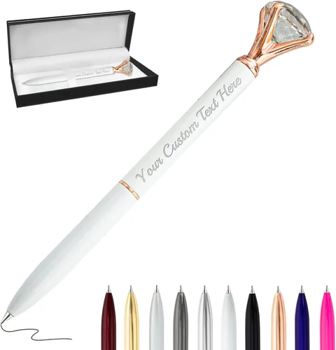 Vista 23 de Bolígrafos personalizados de diamantes personalizados con nombre a granel de metal de cristal grabado, bolígrafos divertidos brillantes a granel