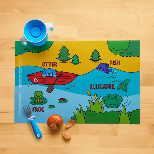 Vista 5 de Munchkin® Story Mat™, manteles individuales desechables sin BPA para niños, paquete de 18, 2 diseños