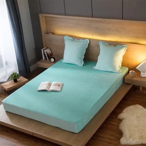 Vista 12 de FCLDESHOP Sábana bajera transpirable, sábanas de terciopelo de cristal de color sólido cálido para otoño e invierno, protector de colchón Azul