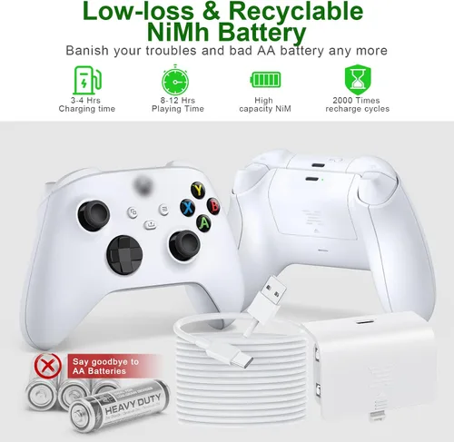 Vista 3 de Paquete de batería para controlador compatible con Xbox Series SX, batería recargable de 1400 mAh, carga rápida para Xbox Kit de accesorios de carga