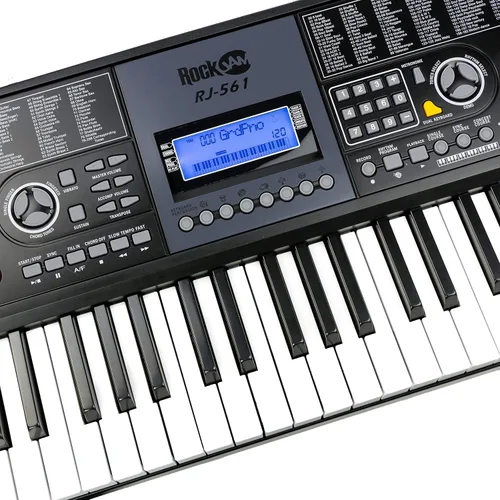 Vista 8 de Teclado electrónico RockJam de 61 teclas superkit con soporte, taburete, auriculares y fuente de alimentación