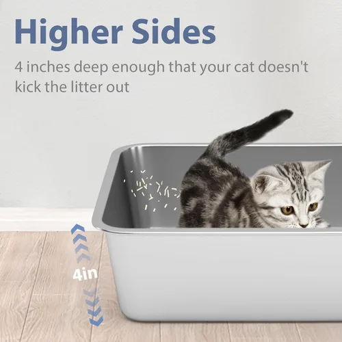 Vista 7 de WENBOKMIN Caja de Arena de Acero Inoxidable para Gatos - Caja de Arena para Gatos - Fácil de Limpiar, Nunca Absorbe Olores, Manchas o Óxido