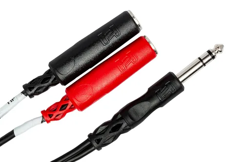 Vista 3 de Adaptador Hosa YPP117 de cable TRS de 1/4 de pulgada a cable dual TSF Y de 1/4 de pulgada (6 pulgadas)., Negro/rojo