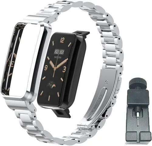 Vista 8 de Correa compatible con Xiaomi Mi Band 7, correas de repuesto de metal de acero inoxidable, accesorios para pulsera inteligente Mi Band 7 FG1 Negro