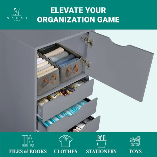 Vista 12 de Naomi Home Carly Archivador de almacenamiento de oficina con 6 cajones sobre ruedas, unidad de cajón de almacenamiento móvil, organización