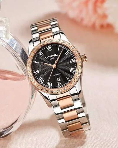 Vista 2 de Reloj mecánico automático para mujer Carnival con banda de acero inoxidable