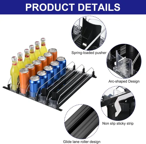 Vista 3 de uxcell Organizador de bebidas de 3 piezas para refrigerador, organizador de latas de soda autoempujable, ancho ajustable, dispensador de bebidas