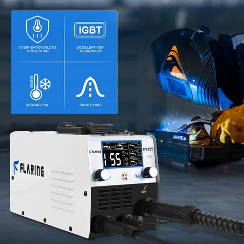 Vista 8 de FLARING 155Amp Soldador MIG, Soldador de núcleo de flujo 110V Flux MIG/Lift TIG/Stick Máquina de soldadura 3 en 1 con gran pantalla digital LED