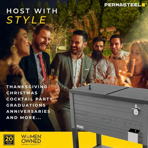 Vista 6 de Permasteel 80 Quart Party Cooler, Rolling Ice Chest with Wheels and Handles for Indoor Outdoor Patio