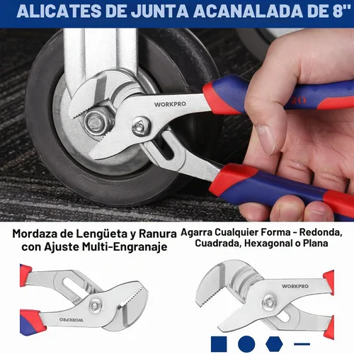 Vista 2 de WORKPRO Juego de alicates de 4 piezas de alicates de bloqueo deslizantes, alicates de junta de ranura y llave ajustable, kit de herramientas