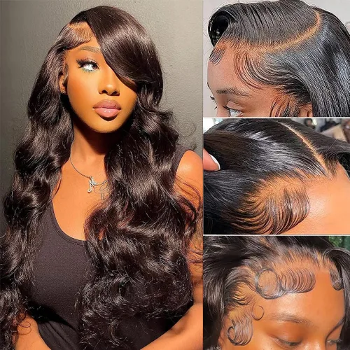 Vista 8 de Pelucas de cabello humano ondulado con encaje frontal de 13 x 4 para mujeres negras, sin pegamento, 22 pulgadas