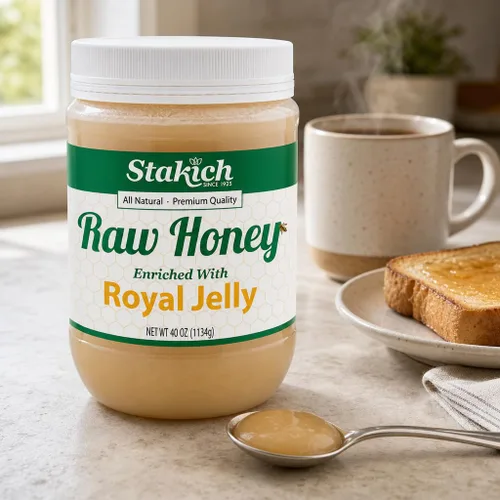 Vista 3 de Stakich Royal Jelly - Miel cruda enriquecida, pura, sin procesar, sin calentar, 40 onzas