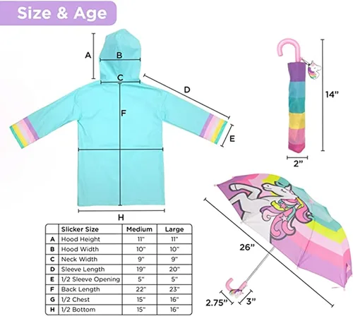 Vista 6 de Conjunto de paraguas para niñas y niños y abrigos de lluvia, paraguas para niños pequeños, chaqueta para niños y niñas (3-9 años)