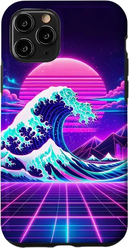 Vista 10 de iPhone 15 Futuristic Cyberpunk Vaporwave Synthwave Great Wave Hokusai Case