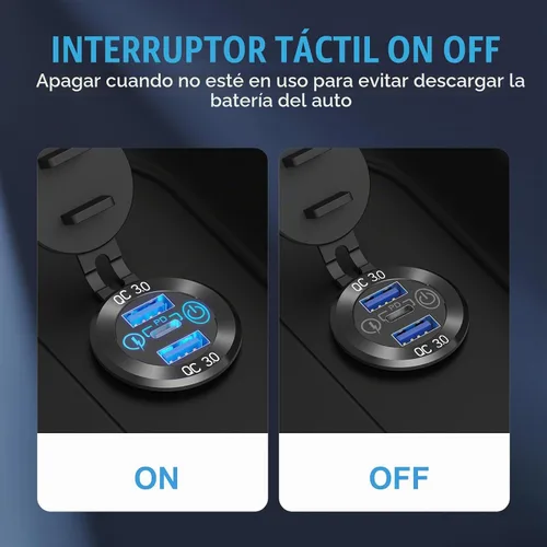 Vista 3 de Cargador de aluminio USB de 12 V PD 3.0 tipo C y doble carga rápida 3.0 puerto USB múltiple impermeable de 12 V/24 V USB con interruptor táctil, kit