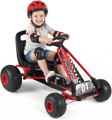 Vista 11 de HONEY JOY Pedal Go Kart, Go Kart de Pedal de 4 Ruedas para Niños Pequeños, Juguete de Coche de Pedal de Carreras, Adelante/Atrás, Asiento