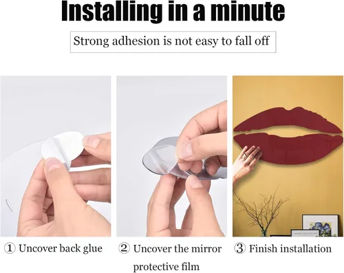 Vista 7 de 2 juegos de calcomanías de pared con espejo de labios, forma de beso 3D, acrílico, sin marco, creativas, murales autoadhesivos para dormitorio