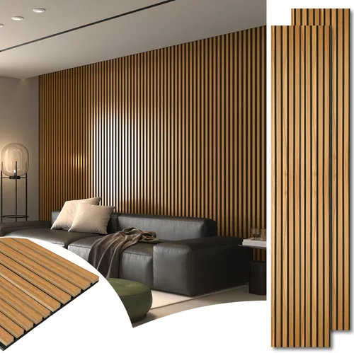 Vista 24 de Art3d Paquete de 2 paneles acústicos de listones de madera de 104" x 15.75" para pared y techo, paneles modernos estriados de absorción de sonido