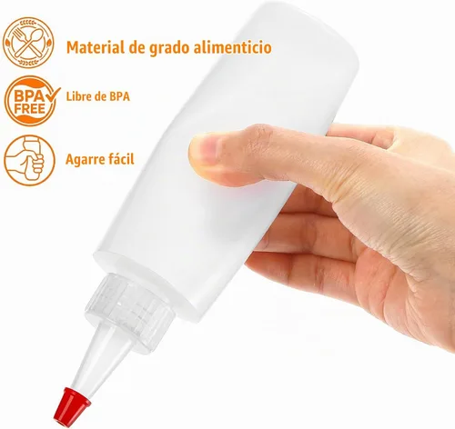 Vista 4 de Bekith Paquete de 30 botellas pequeñas de plástico para condimentos con tapa de punta roja, botella de chorro de 4 onzas para ketchup, barbacoa