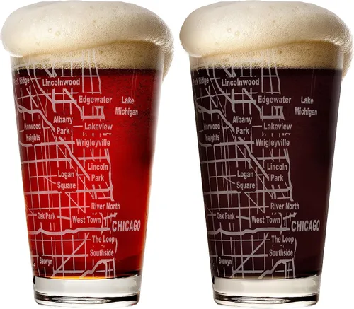 Vista 8 de Greenline Goods Boston, MA Map - Vasos de cerveza (juego de 2), 16 onzas - Diseño de envoltura grabada