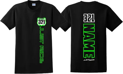 Vista 2 de JUST RIDE Motocross Número Placa Camisa MX Moto Personalizada Kawi Verde Lima KX