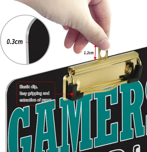 Vista 4 de Yasala Portapapeles acrílico controlador de videojuegos, joystick gamer tamaño carta A4, tablero de clip estándar con clip de perfil bajo de metal