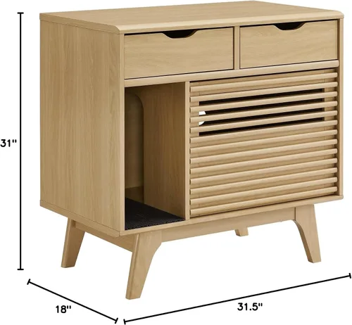 Vista 3 de Modway EEI-6796-OAK Render Gato Gabinete, Roble