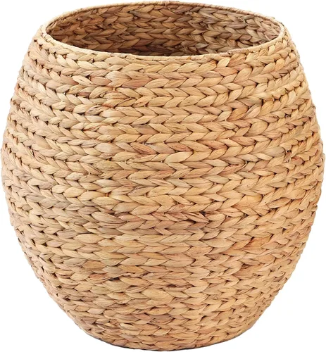 Vista 7 de Water Hyacinth - Tina de almacenamiento de barril multiusos natural con tapa, cesta para organizar, taburete otomano