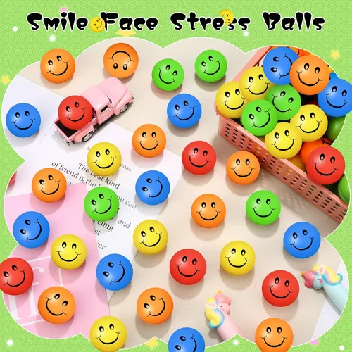 Vista 7 de Vinsot 100 bolas de estrés de cara sonriente a granel de 2 pulgadas, mini juguetes de espuma para el regreso a clases, recompensas para el aula