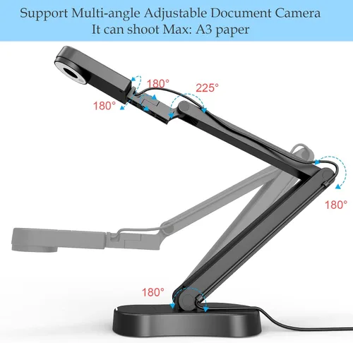 Vista 7 de Cámara de documentos USB de 8 MP para profesores y aula para tamaño A3 A4 con doble micrófono, luz LED de 3 niveles, arriba y abajo, inversión