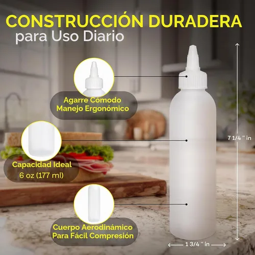 Vista 2 de BRIGHTFROM Botellas exprimibles para condimentos, botella vacía de 6 onzas, a prueba de fugas, ideal para salsa de tomate, mostaza, jarabe, salsas