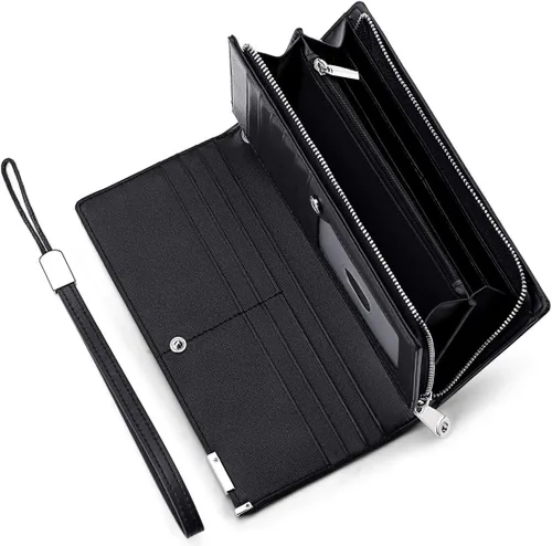 Vista 12 de Huztencor Billeteras largas para hombre de cuero RFID bloqueo billetera plegable con cremallera
