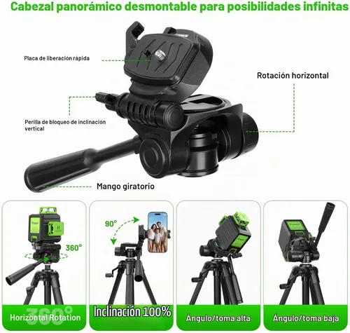 Vista 6 de Huepar - Trípode de nivel láser, trípode de 47 pulgadas para medidas de distancia láser de línea cruzada, teléfono y cámara, soporte de trípode