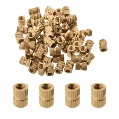Vista 29 de MroMax Tuercas de inserción moleteadas M2, latón métrico M2x3x3.0.079 in Tuercas de inserción roscadas a través de roscas encajadas en agujeros
