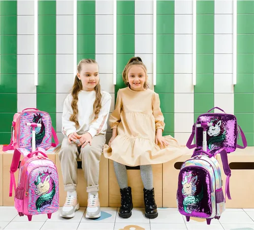 Vista 6 de Egchescebo Mochila con ruedas para niños escolares para niñas con ruedas y ruedas para niños 17-gzlp-bz-lg Lentejuelas