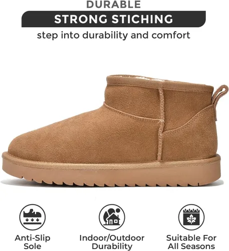 Vista 2 de Project Cloud Botas de nieve hasta el tobillo para mujer, botas de invierno de gamuza auténtica resistentes al agua con espuma viscoelástica y forro