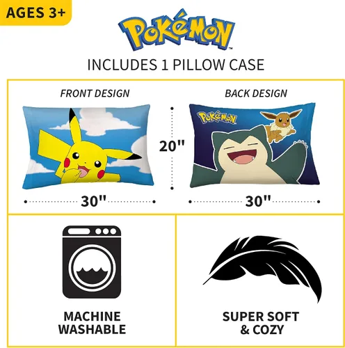 Vista 3 de Franco Ropa de cama para niños de microfibra súper suave, funda de almohada reversible, 20 x 30 pulgadas, Pokémon