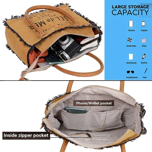 Vista 6 de CLA Bags Bolso de mano de lona reciclada Sel De Mer Bolso de mano de lona reciclada y cuero de vaca Bolsa de lona reciclada radiante y cuero de vaca