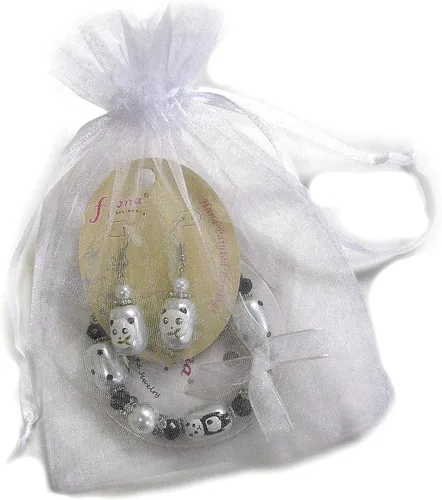 Vista 4 de Linpeng Juego de pulseras y pendientes elásticos Panda Beads NegroBlanco